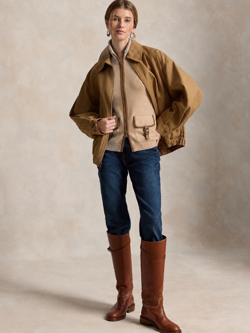 LRL Cotton Zip Front Suede Utility Cardigan Women's Medium Lauren Jeans Co - Picture 2 of 6